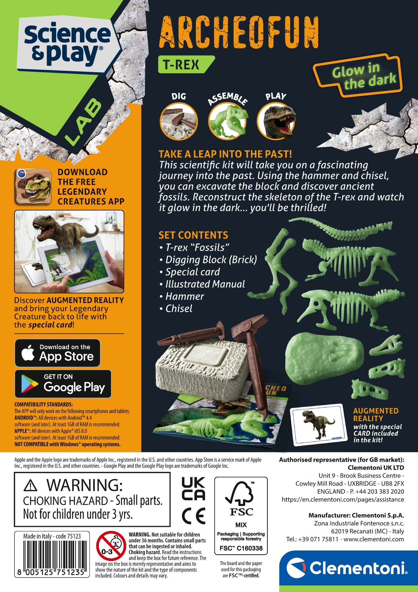 Clementoni Archeo Fun - T Rex Glow in The Dark