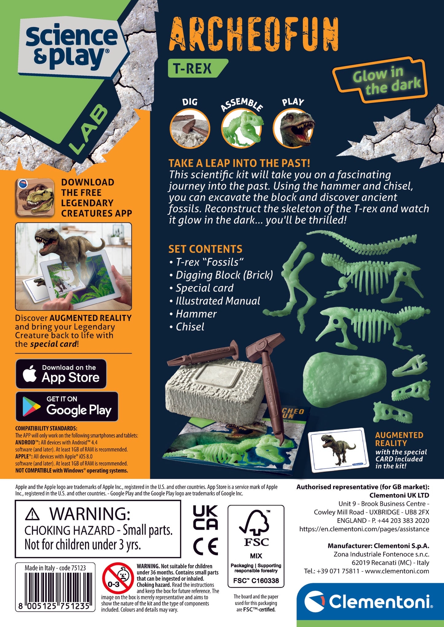 Clementoni Archeo Fun - T Rex Glow in The Dark