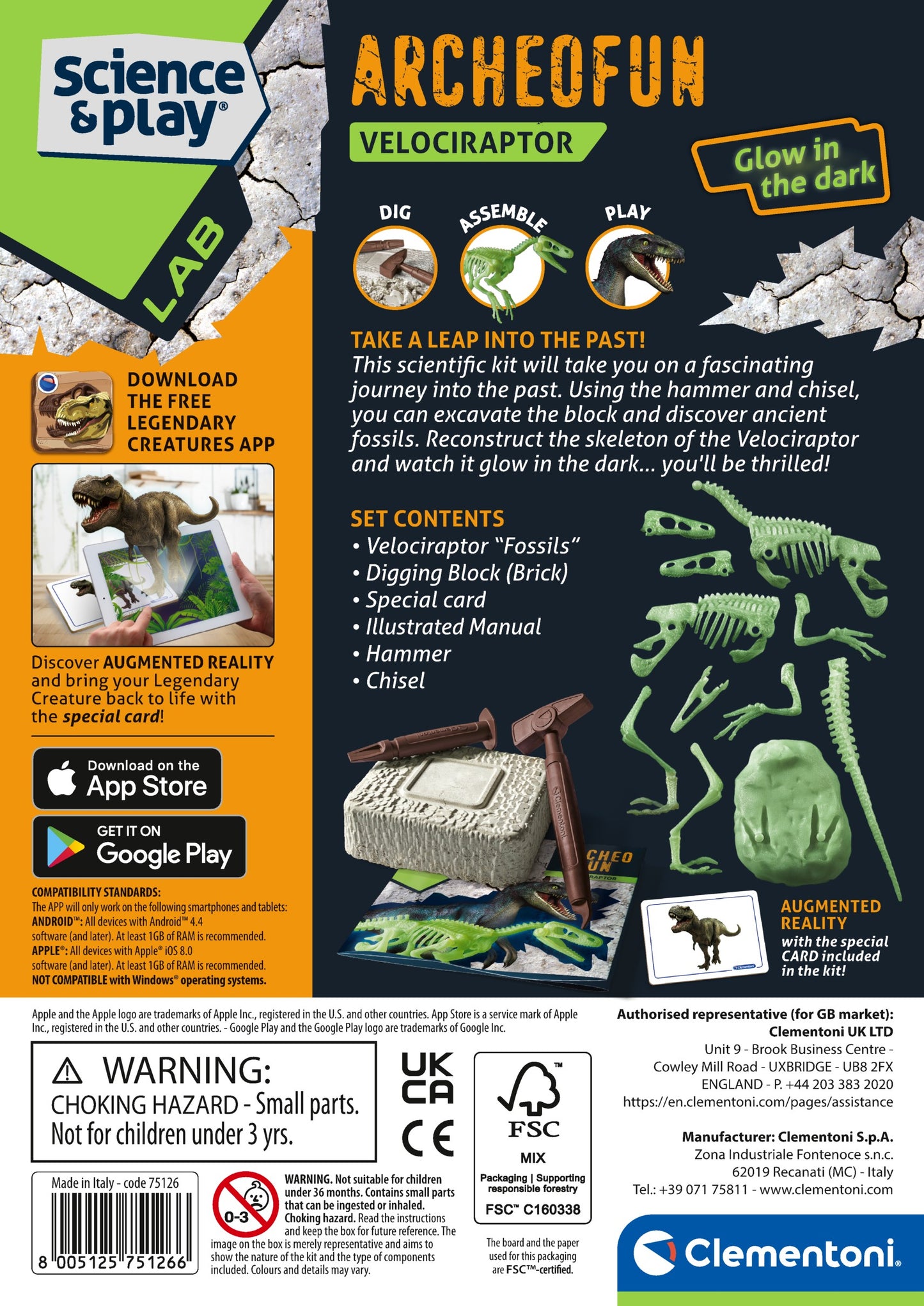 Clementoni Archeo Fun - Velocaraptor Glow in The Dark